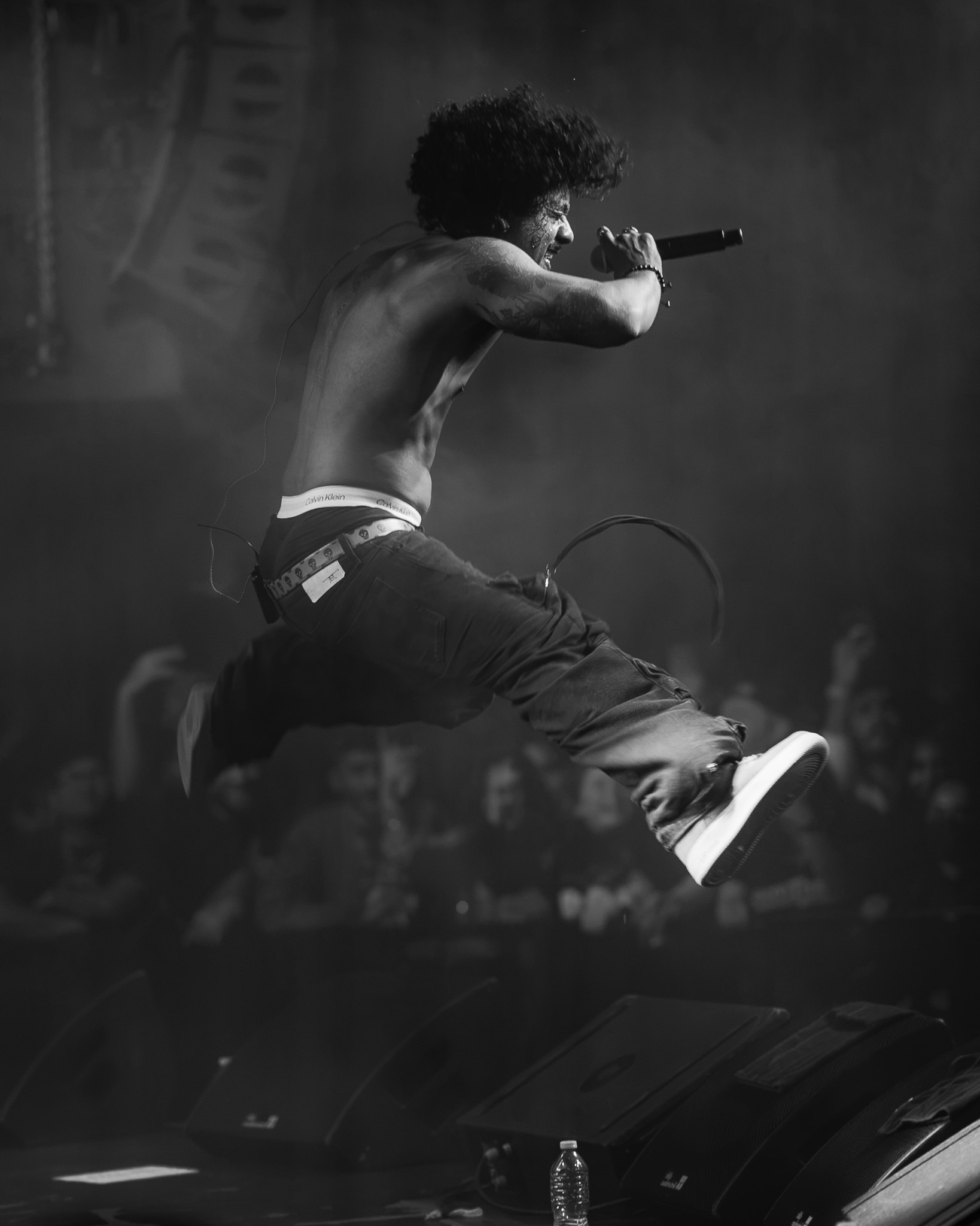 Hanumankind caught midair in black and white